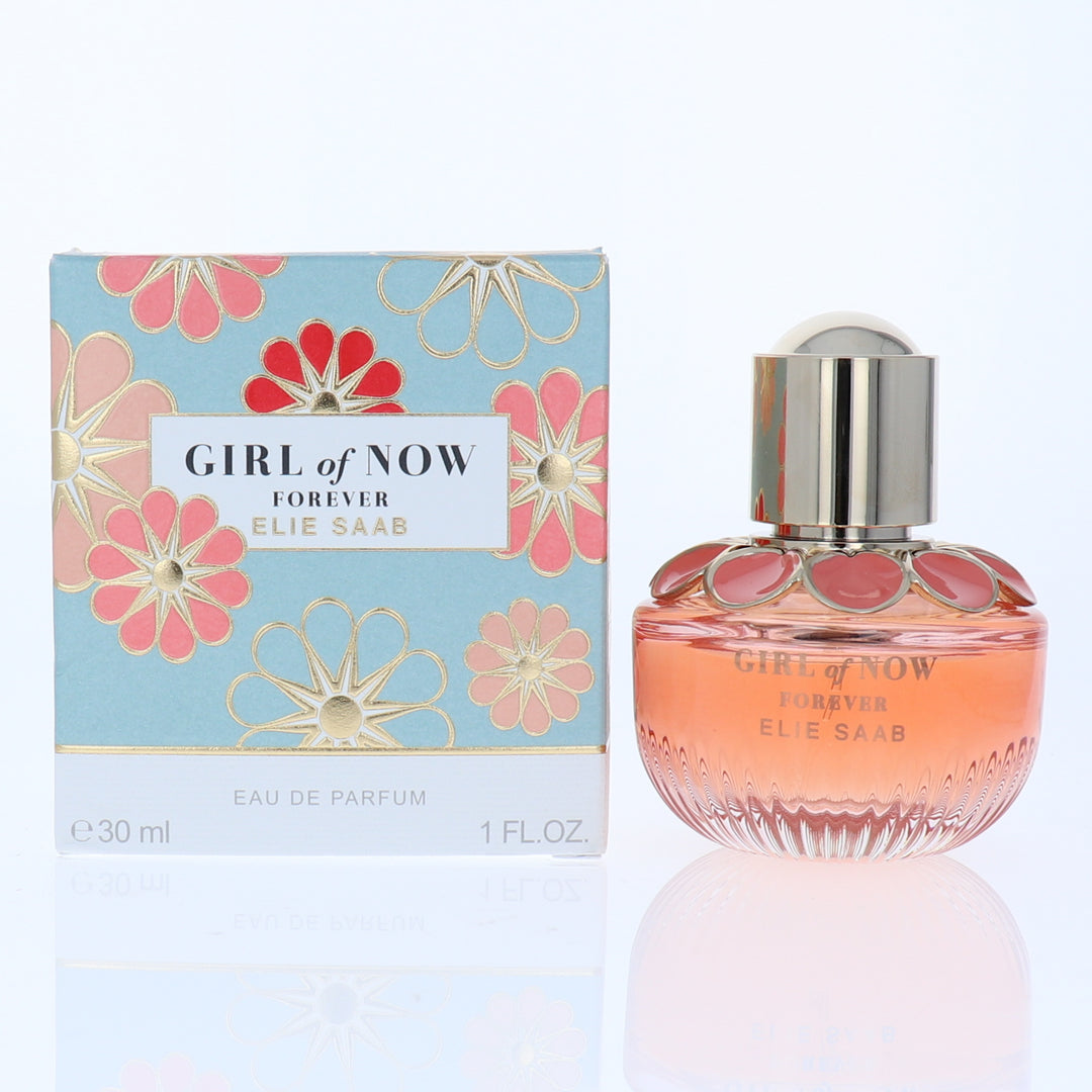 Elie Saab Girl of Now Forever perfume bottle and packaging on a white background