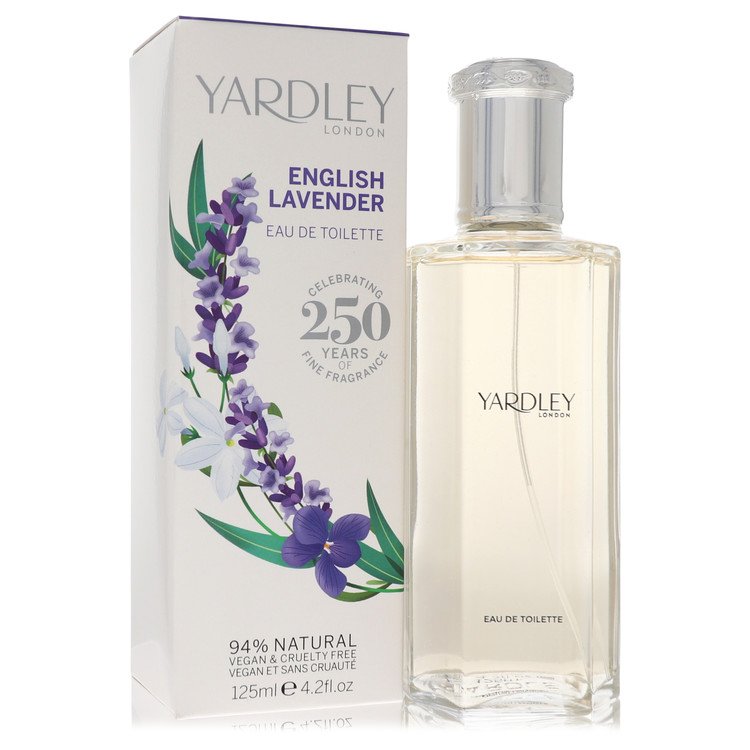 image showing the bottle and packaging for English Lavender Perfume By Yardley London Eau De Toilette Spray (Unisex) 125ml