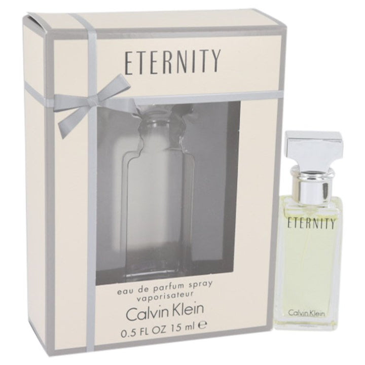 Calvin Klein Eternity perfume bottle and packaging on a white background