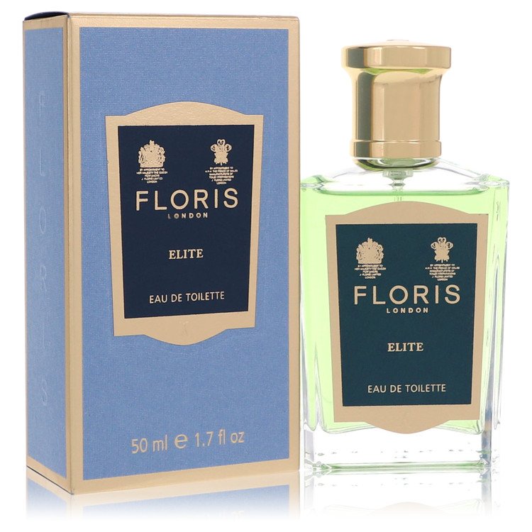 image showing the bottle and packaging for Floris Elite Cologne By Floris Eau De Toilette Spray 50ml