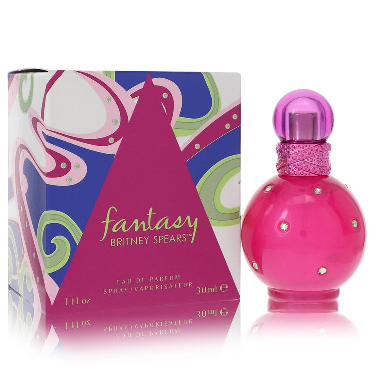 Pink Britney Spears Fantasy perfume bottle and packaging on a white background
