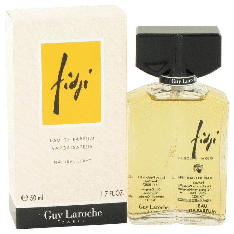 image showing the bottle and packaging for Fidji Perfume By Guy Laroche Eau De Parfum Spray 50ml