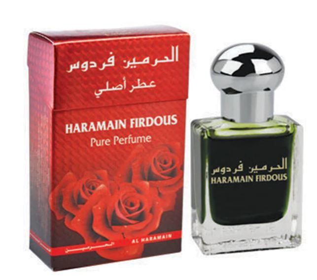 image showing the bottle and packaging for Al Haramain Firdous Cologne By Al Haramain Eau De Parfum Spray 15ml