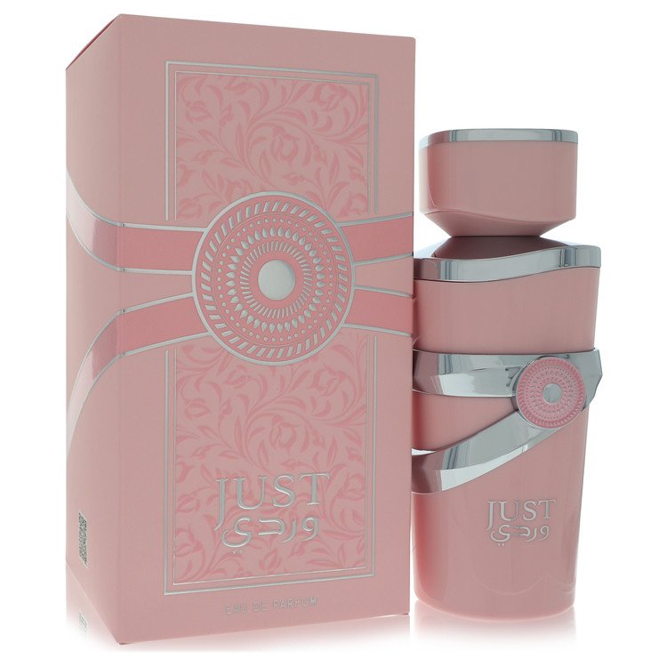 image showing the bottle and packaging for Fragrance World Just Wardi Perfume By Fragrance World Eau De Parfum Spray 100ml