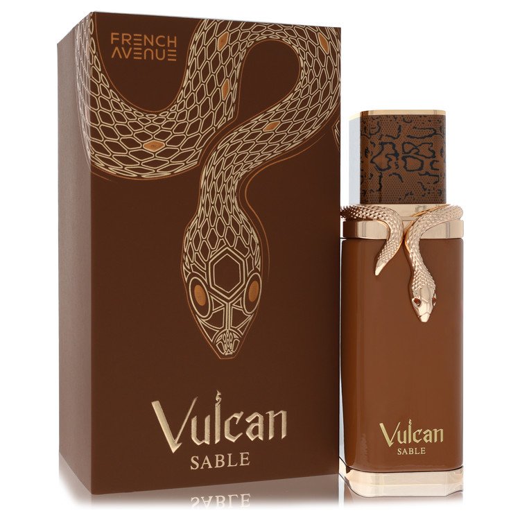 image showing the bottle and packaging for Fragrance World Vulcan Sable Cologne By Fragrance World Eau De Parfum Spray (Unisex) 100ml