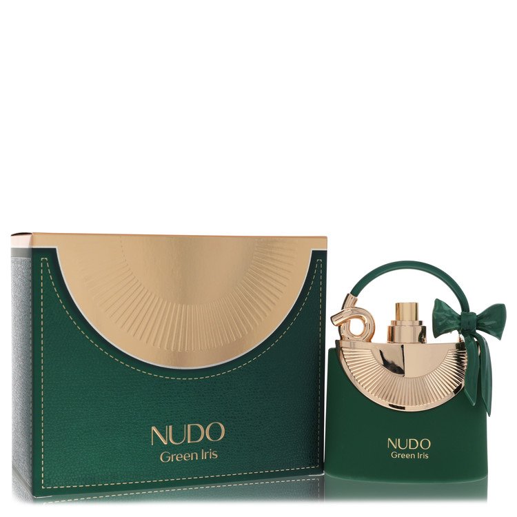 image showing the bottle and packaging for Fragrance World Nudo Green Iris Perfume By Fragrance World Eau De Parfum Spray (Unisex) 100ml
