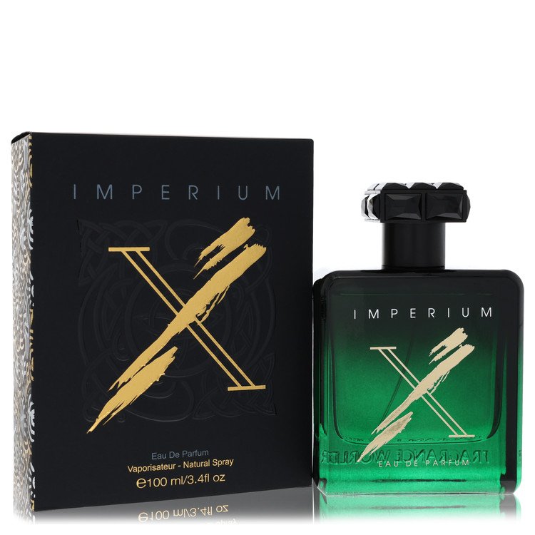 image showing the bottle and packaging for Fragrance World Imperium X Cologne By Fragrance World Eau De Parfum Spray (Unisex) 100ml