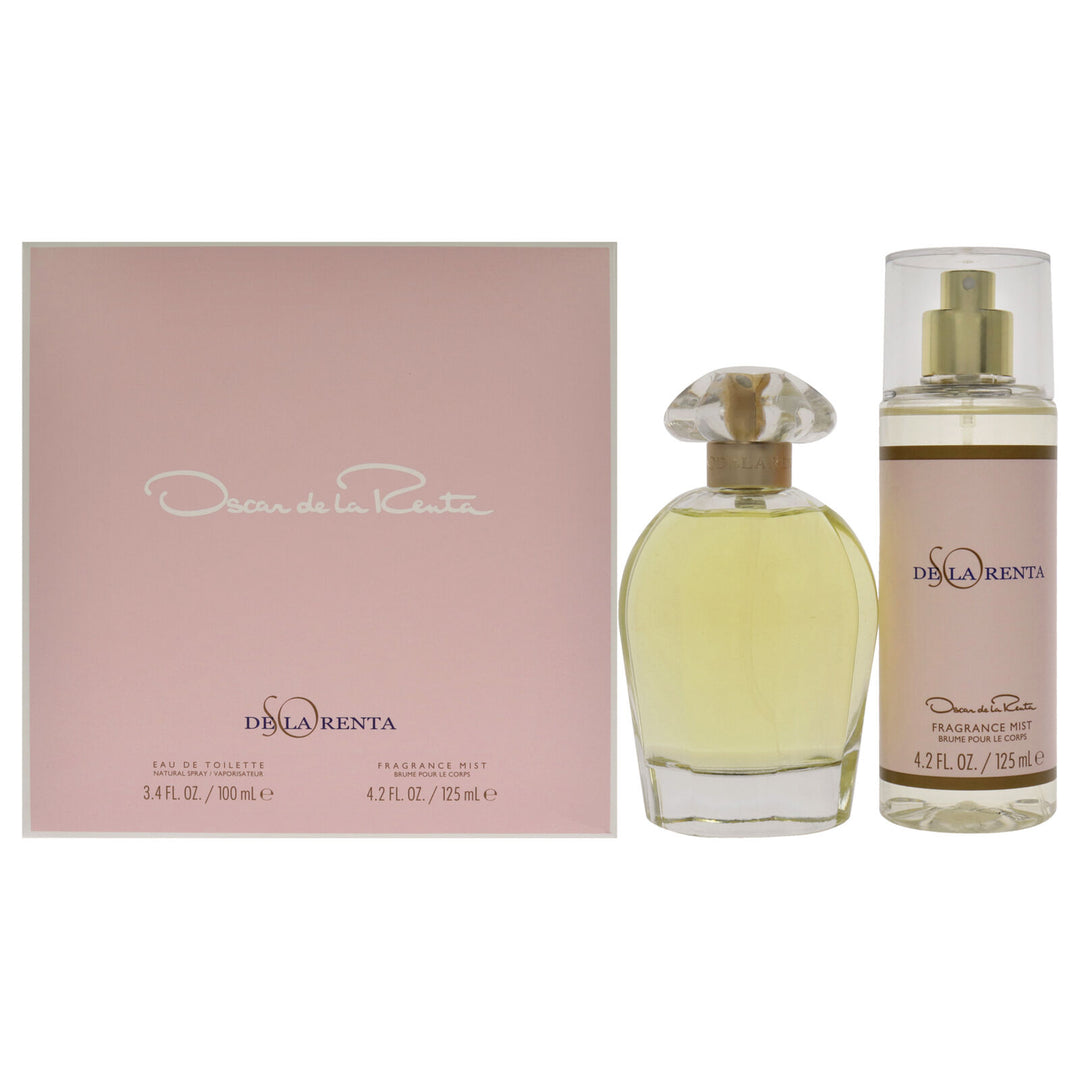 image showing the bottle and packaging for SO DE LA RENTA 2PC SET   EDT 100ML + FRAGRANCE MIST 125ML                                    Gift Set