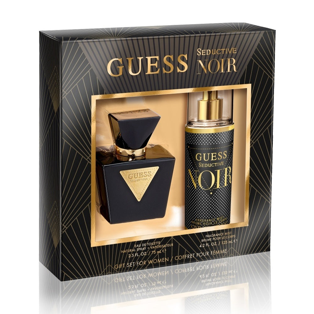 image showing the bottle and packaging for Guess Seductive Noir (W) 2pc Set   EDT 75ml+ 125ml Fragrance Mist set