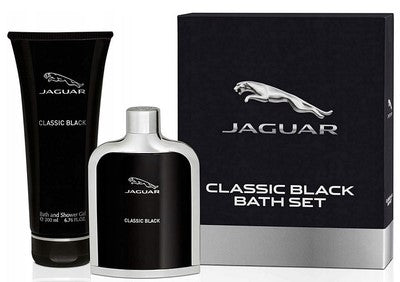 image showing the bottle and packaging for Jaguar Black 2pc Set   EDT 100ml + 200ml Bath & Shower Gel set
