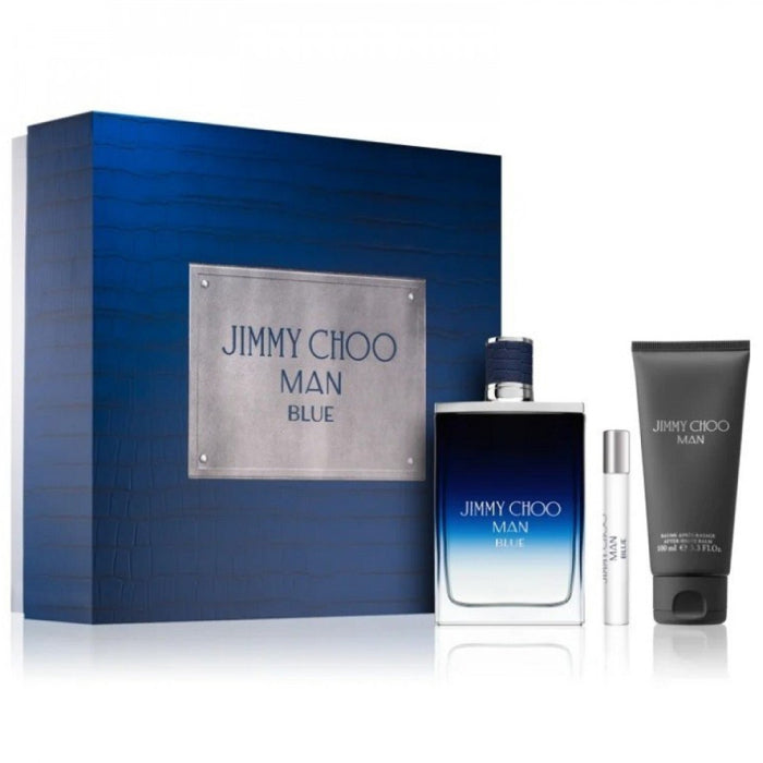 Image showing what you will get when you purchase Jimmy Choo Man Blue Set   Edt 100Ml + Travel Spray 7.5Ml + Shower Gel 100Ml