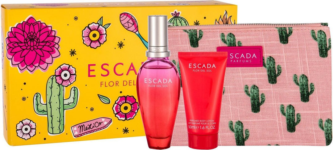 Image showing what you will get when you purchase Flor Del Sol 3Pc Women Gift Set   50Ml Edt + 50Ml Body Lotion + Clutch Bag