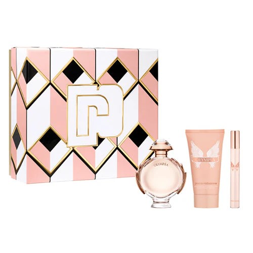 Image showing what you will get when you purchase Olympea 3Pc Women Gift Set   50Ml Edp + 100Ml Body Lotion + Mini