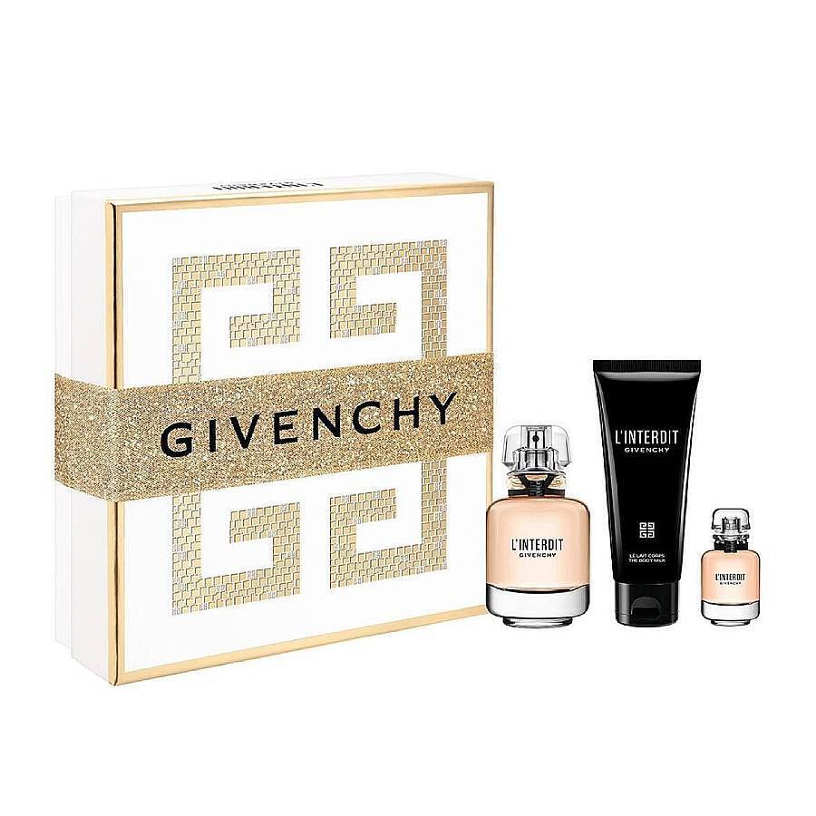 Image showing what you will get when you purchase L'Interdit 3Pc Women Gift Set   50Ml Edp + 75Ml Body Cream + 10Ml Edp