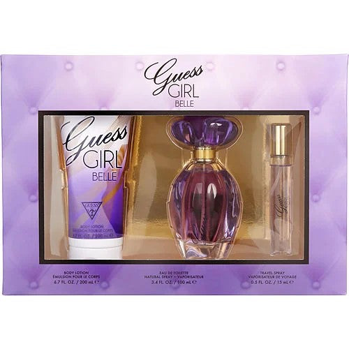 Image showing what you will get when you purchase Girl Belle 3Pc Set   Edt 100Ml + Body Lotion 200Ml + Edp 15Ml Travel Spray