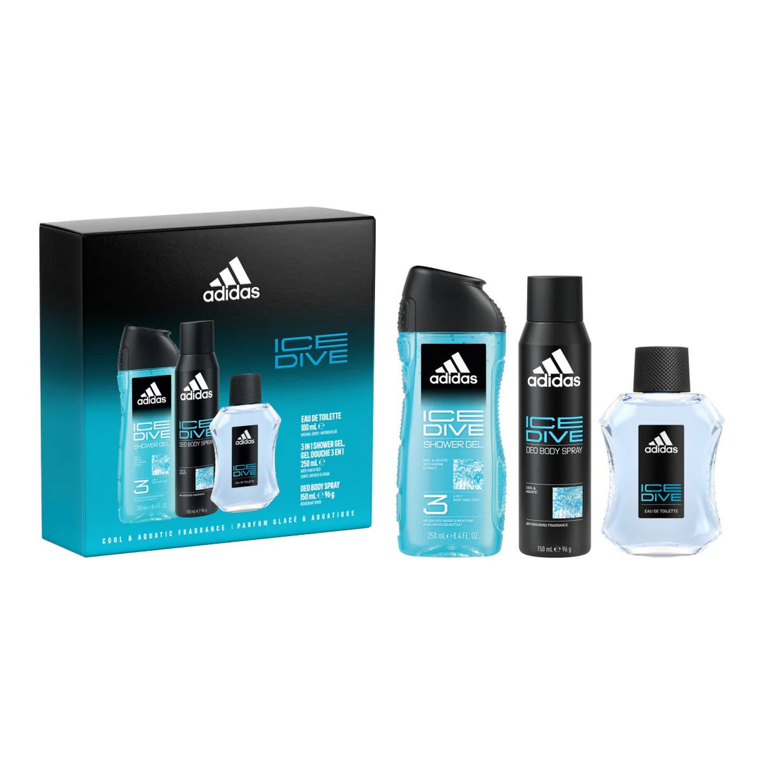 Adidas Ice Dive 3pc Set   EDT 100ml + Shower Gel 250ml + Deo 150ml set