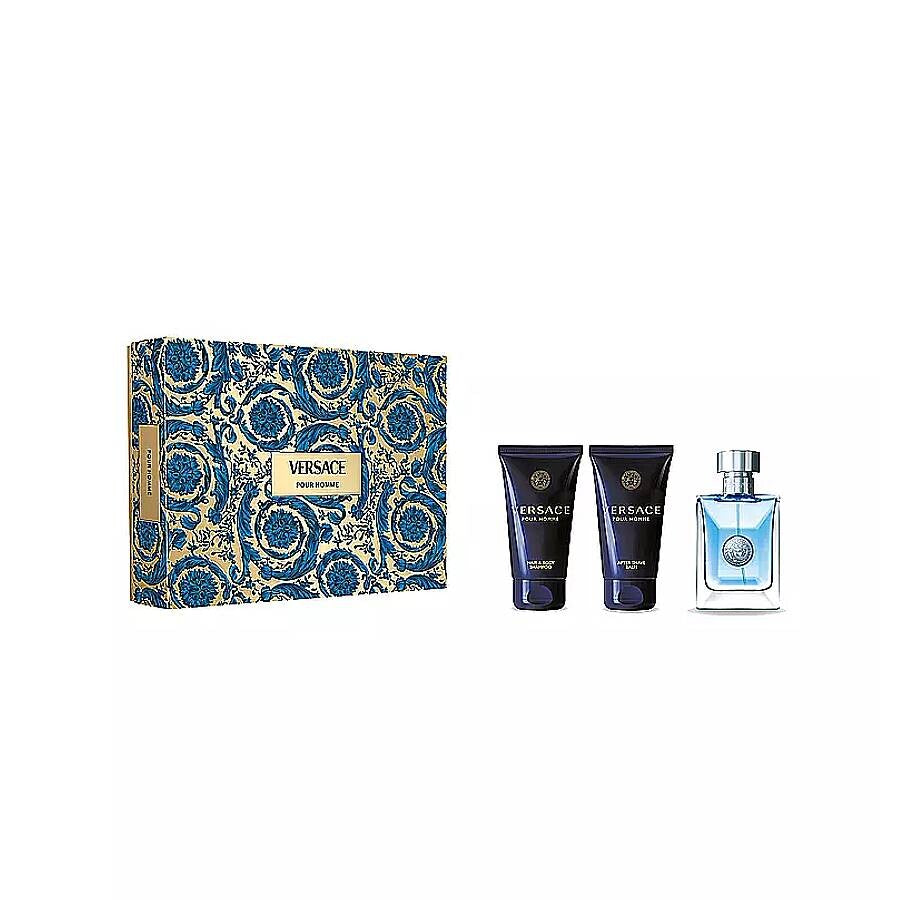 image showing the bottle and packaging for Versace Eros 3pc Set   EDT 50ml + Shower Gel 50ml + Aftershave Balm 50ml set