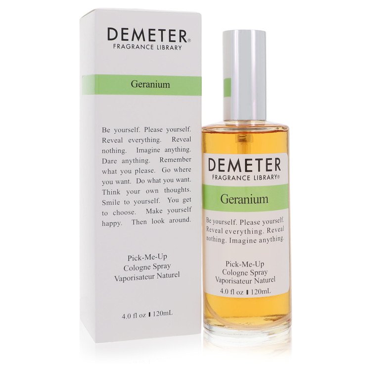 image showing the bottle and packaging for Demeter Geranium Perfume By Demeter Cologne Spray 120ml