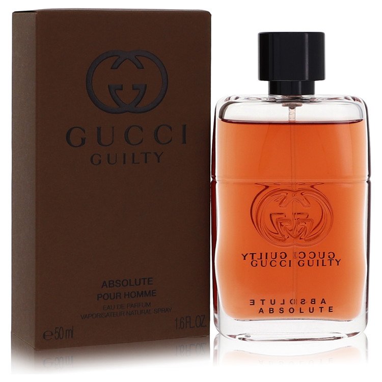 Gucci Guilty Absolute Pour Homme perfume bottle and packaging on a white background
