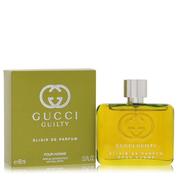 image showing the bottle and packaging for Gucci Guilty Elixir De Parfum Perfume By Gucci Parfum Spray 60ml