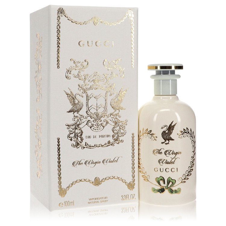 image showing the bottle and packaging for Gucci The Virgin Violet Cologne By Gucci Eau De Parfum Spray 100ml