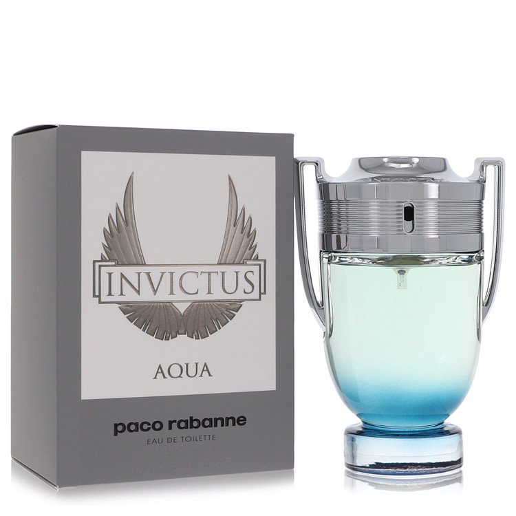 image showing the bottle and packaging for Invictus Aqua Cologne By Paco Rabanne Eau De Toilette Spray 100ml