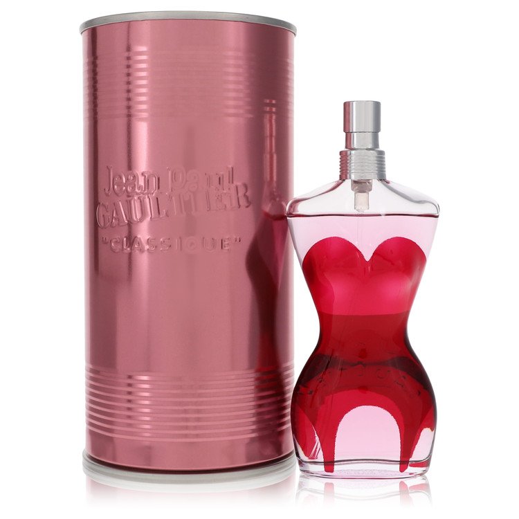 Pink perfume bottle and packaging with 'Jean Paul Gaultier' branding on a white background