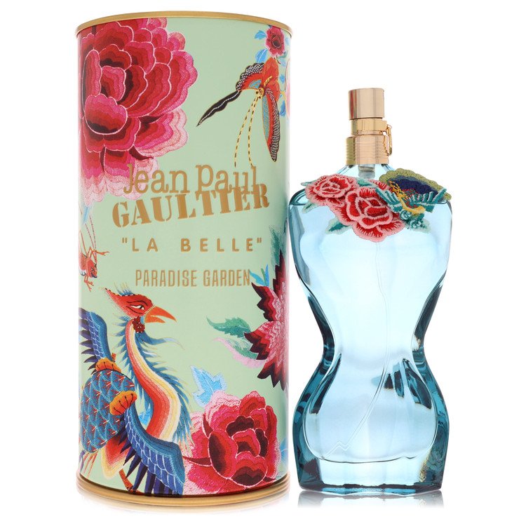 image showing the bottle and packaging for Jean Paul Gaultier La Belle Paradise Garden Perfume By Jean Paul Gaultier Eau De Parfum Spray 100ml