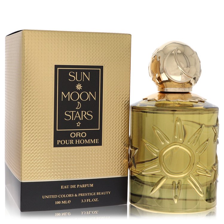 image showing the bottle and packaging for Sun Moon Stars Oro Cologne By Karl Lagerfeld Eau De Parfum Spray 100ml