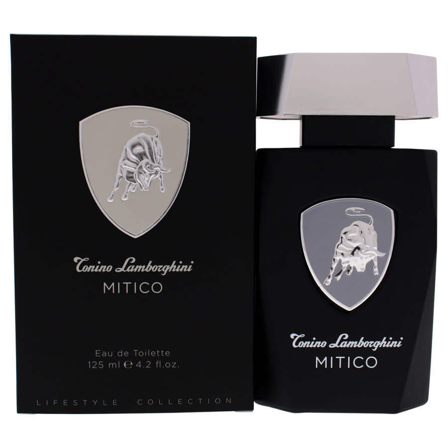 Tonino Lamborghini Mitico perfume bottle and packaging on a white background