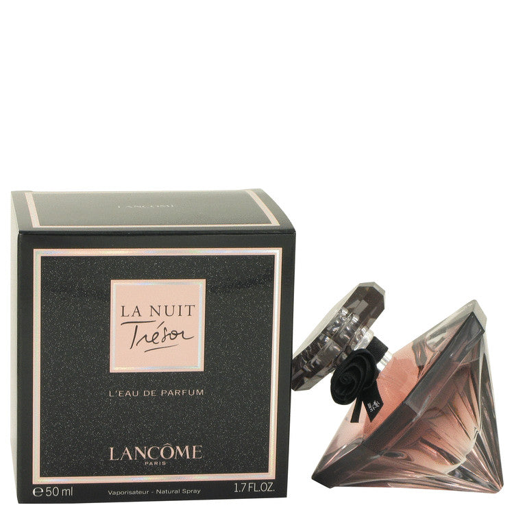 Lancome Tresor La Nuit perfume bottle and packaging on a white background