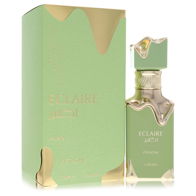 image showing the bottle and packaging for Lattafa Eclaire Pistache Perfume By Lattafa Eau De Parfum Spray (Unisex) 100ml