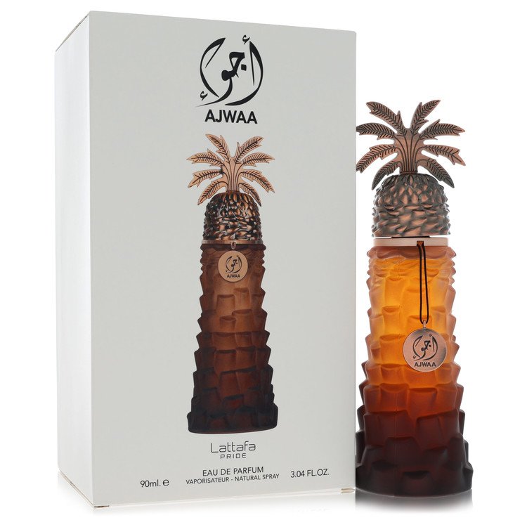 image showing the bottle and packaging for Lattafa Pride Ajwaa Perfume By Lattafa Eau De Parfum Spray (Unisex) 90ml