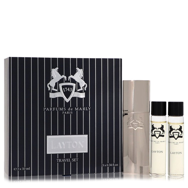 Image showing what you will get when you purchase Layton Royal Essence Cologne By Parfums De Marly Three Eau De Parfum Sprays Travel Set