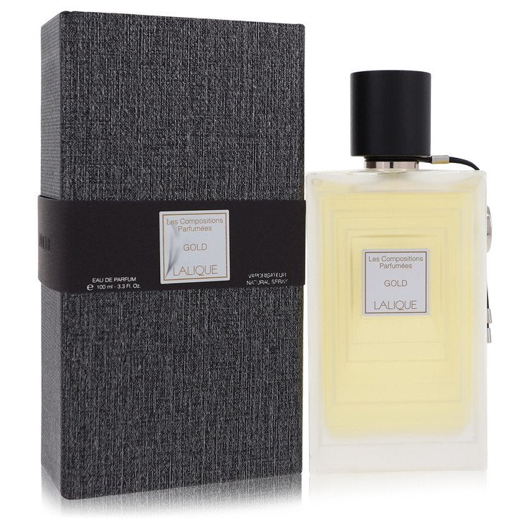 image showing the bottle and packaging for Les Compositions Parfumees Gold Perfume by Lalique Eau De Parfum Spray  100ml