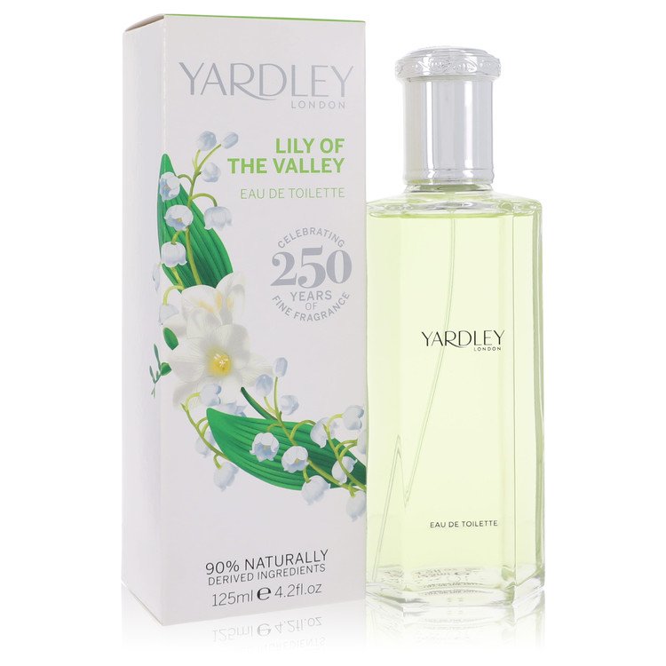 image showing the bottle and packaging for Lily Of The Valley Yardley Perfume By Yardley London Eau De Toilette Spray 125ml