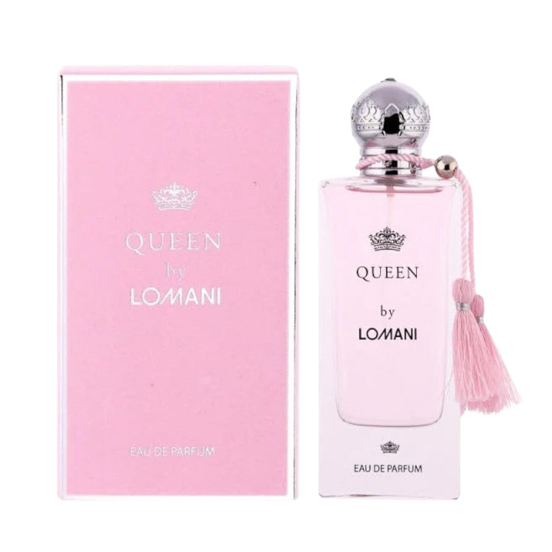 image showing the bottle and packaging for Queen Perfume By Lomani Eau De Parfum Spray 90ml