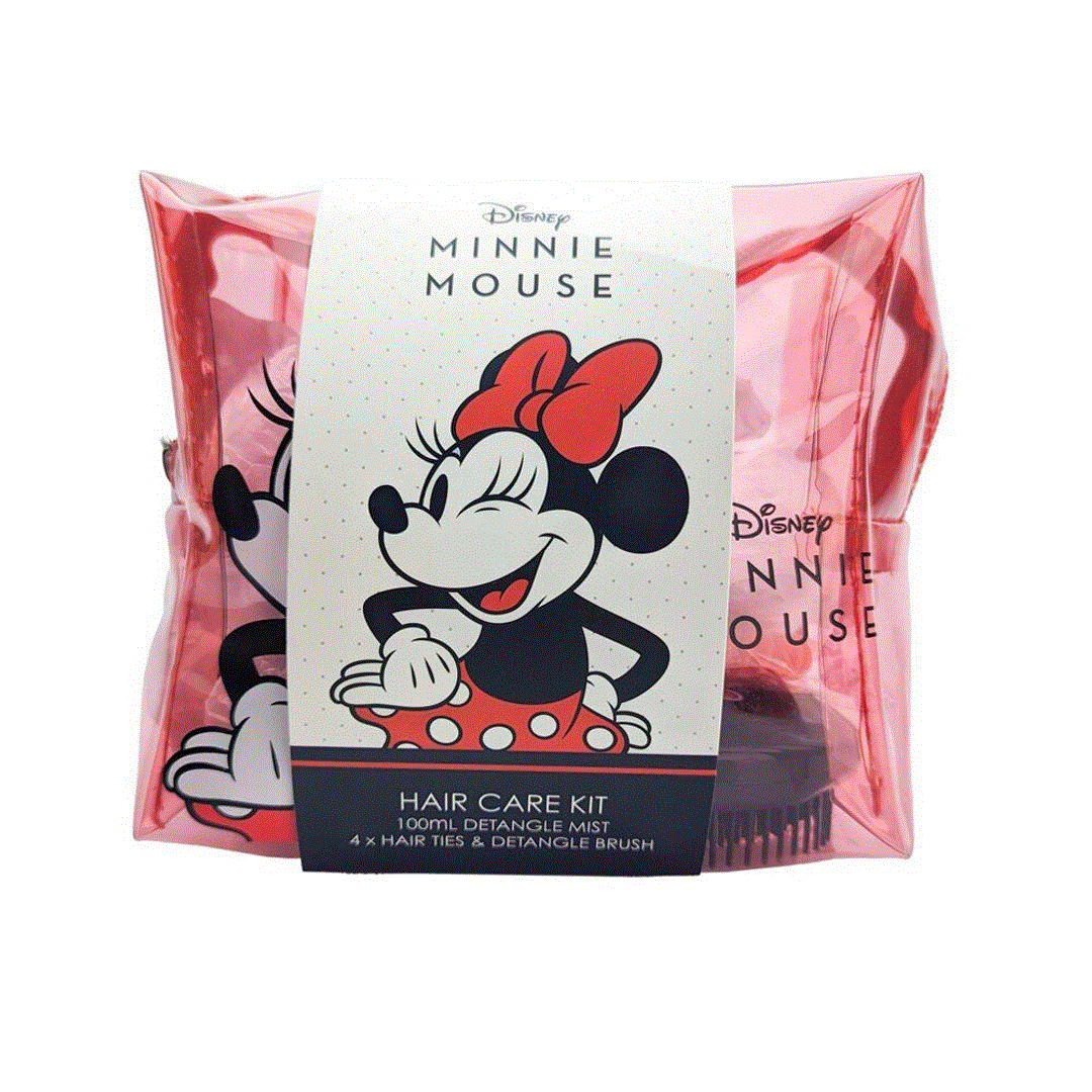 Image showing what you will get when you purchase Mickey And Minnie Mouse Bath & Body Range Hair Care Kit 100Ml Detangle Mist 4 X Hair Ties Detangle Brush