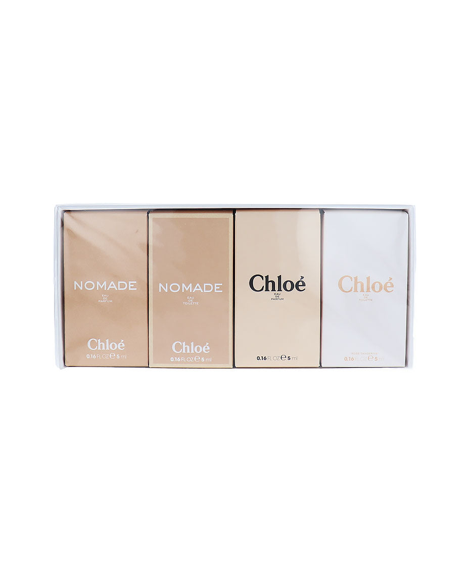 Chloe perfume set with 'Nomade' and 'Chloe' branding on a white background