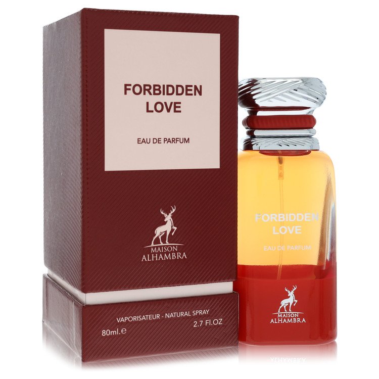 image showing the bottle and packaging for Maison Alhambra Forbidden Love Perfume By Maison Alhambra Eau De Parfum Spray (Unisex) 80ml