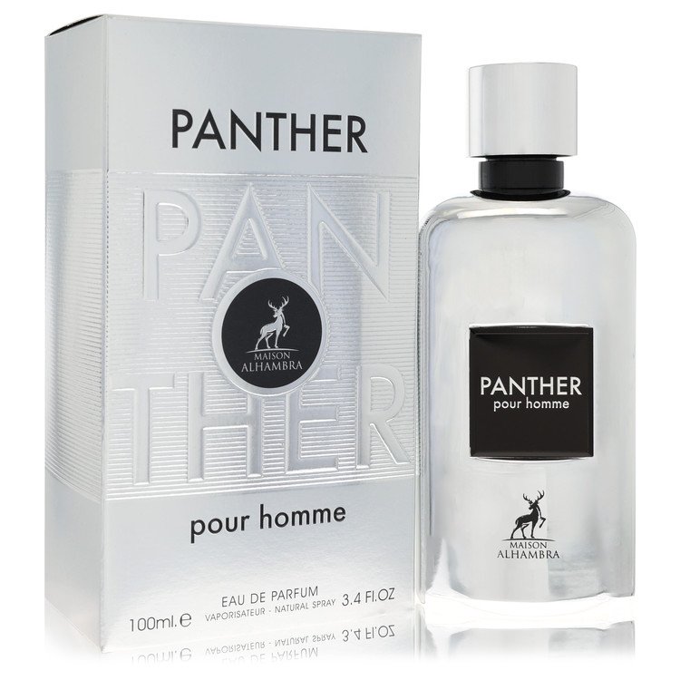 image showing the bottle and packaging for Maison Alhambra Panther Pour Homme Cologne By Maison Alhambra Eau De Parfum Spray 100ml