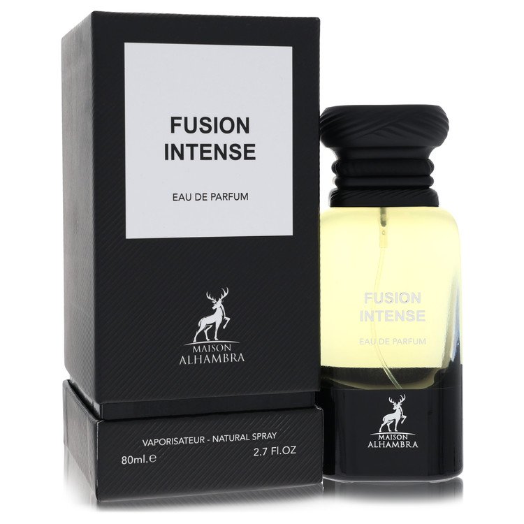 image showing the bottle and packaging for Maison Alhambra Fusion Intense Cologne By Maison Alhambra Eau De Parfum Spray 80ml