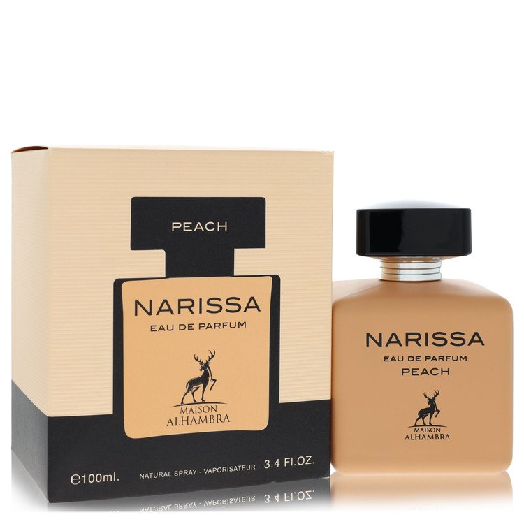 image showing the bottle and packaging for Maison Alhambra Narissa Peach Perfume By Maison Alhambra Eau De Parfum Spray 100ml