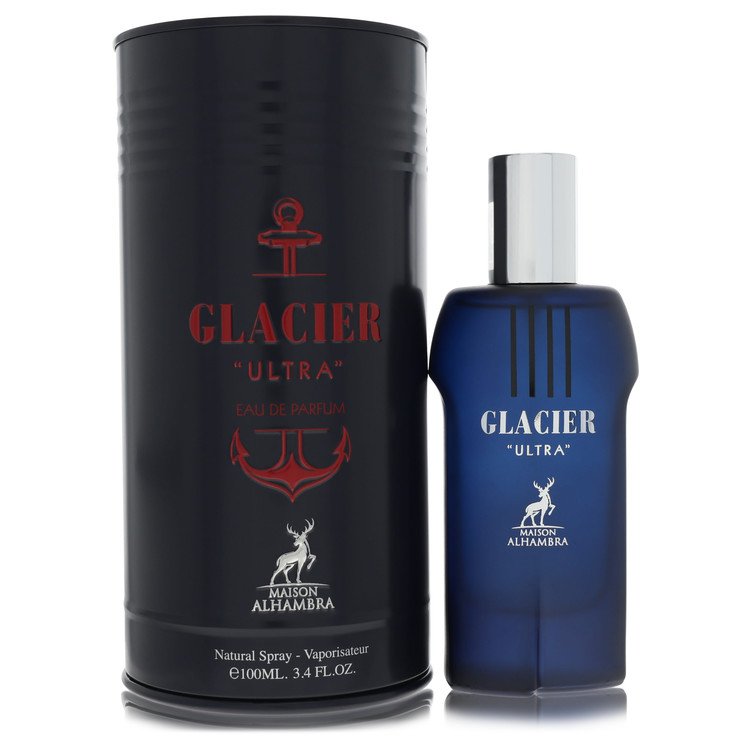 image showing the bottle and packaging for Maison Alhambra Glacier Ultra Cologne By Maison Alhambra Eau De Parfum Spray 100ml