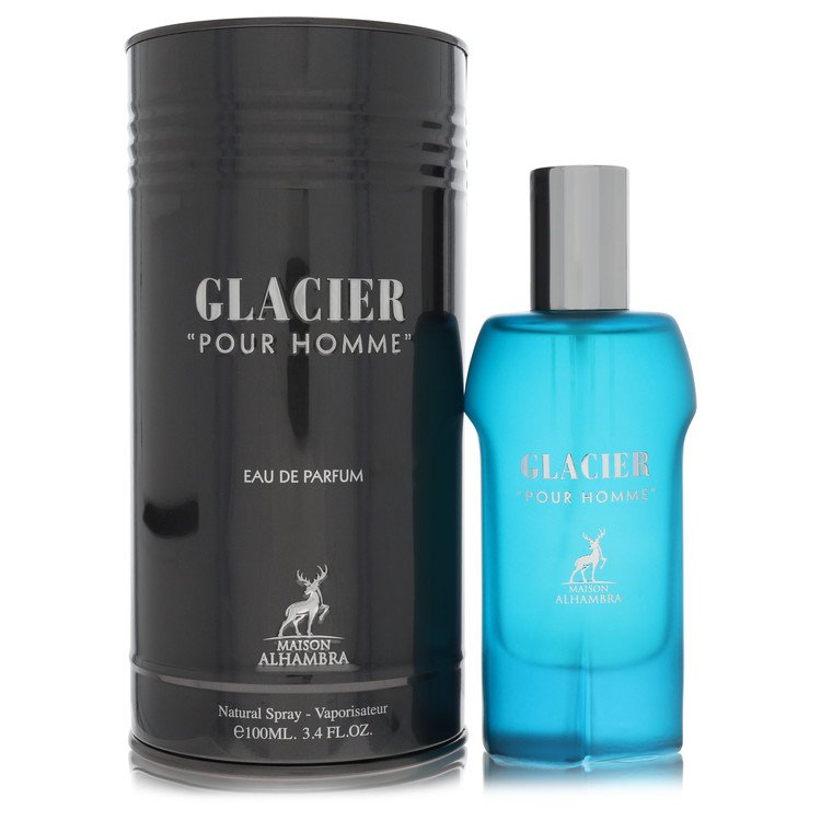 image showing the bottle and packaging for Maison Alhambra Glacier Pour Homme Cologne By Maison Alhambra Eau De Parfum Spray 100ml