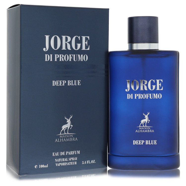 image showing the bottle and packaging for Maison Alhambra Jorge Di Profumo Deep Blue Cologne By Maison Alhambra Eau De Parfum Spray 100ml