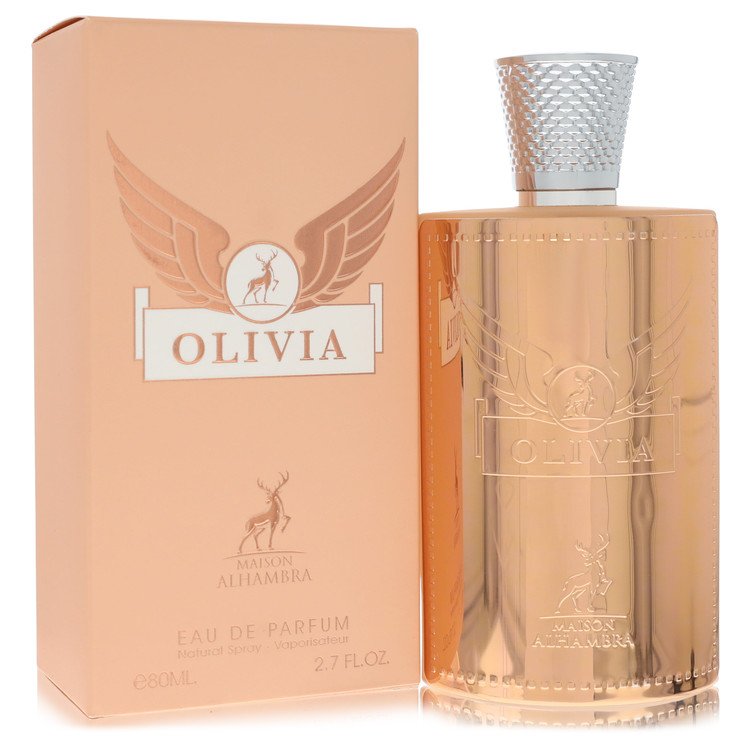 image showing the bottle and packaging for Maison Alhambra Olivia Perfume By Maison Alhambra Eau De Parfum Spray 80ml