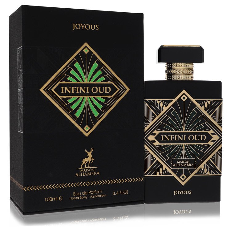 image showing the bottle and packaging for Maison Alhambra Infini Oud Joyous Cologne By Maison Alhambra Eau De Parfum Spray (Unisex) 100ml