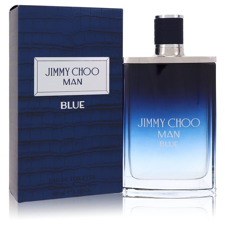 Jimmy Choo Man Blue perfume bottle and packaging on a white background