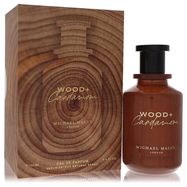image showing the bottle and packaging for Michael Malul Wood + Cardamom Cologne By Michael Malul Eau De Parfum Spray 100ml